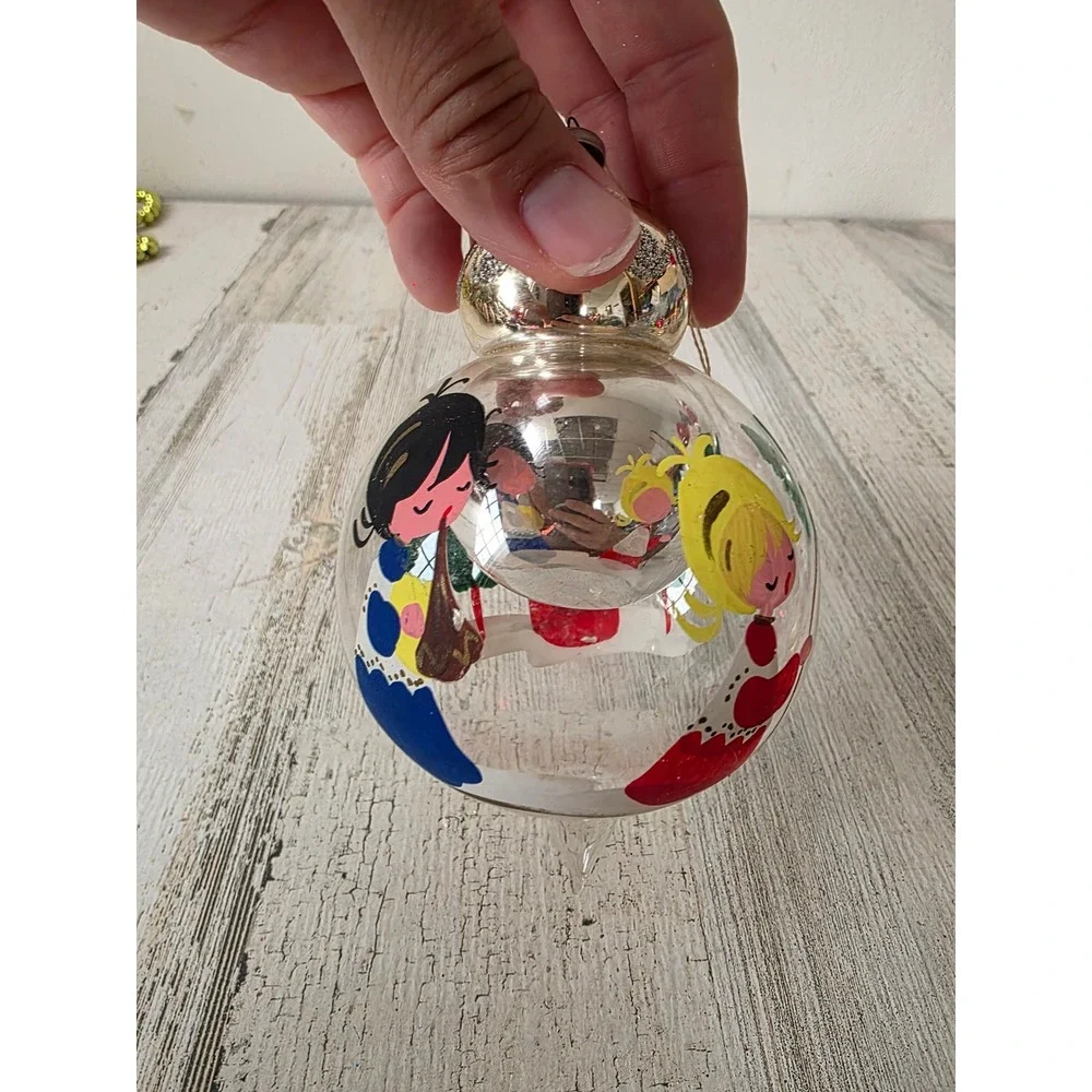 Vintage Italian reflector Nativity house glass dome ornament teardrop tree Xmas
